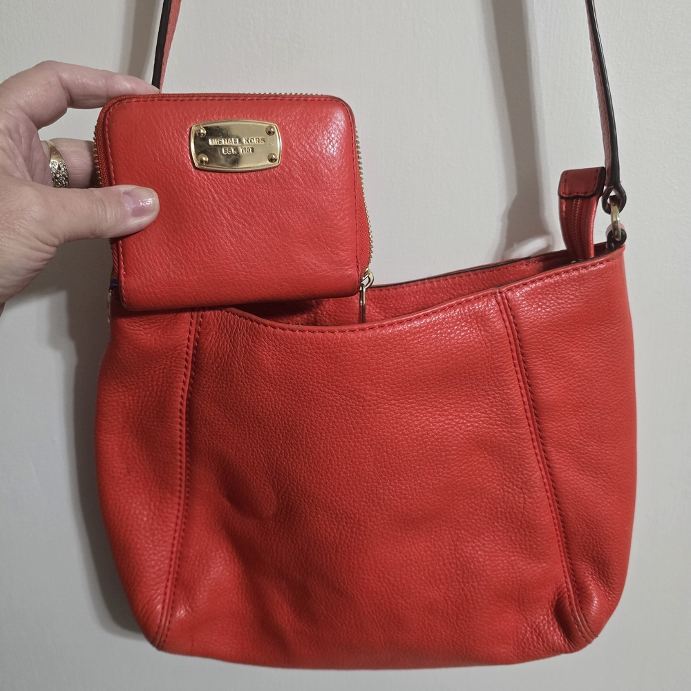 Michael Kors Red Leather Crossbody Bag